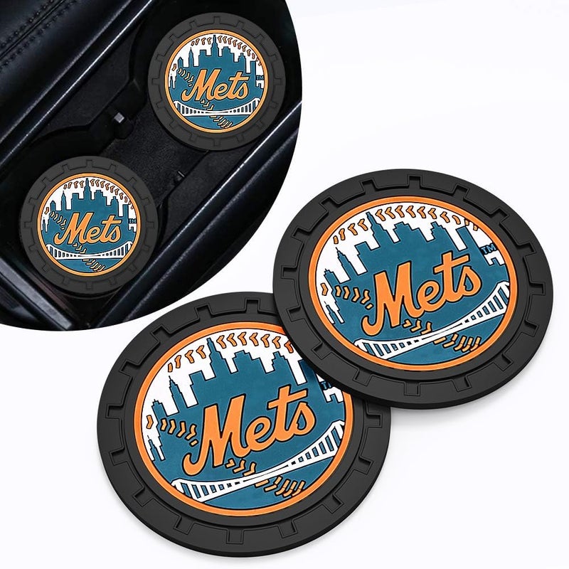 EMIJOY Mets Car Cup Holder Coasters for Baseball Fans,New York Met Car Coasters for Vehicle Drink Holder,Baseball Stuffs NY Mets Car Cup Holder Insert,Souvenir/Gifts for Baseball Fans,Non-Slip Car Cup Mat - Image 1
